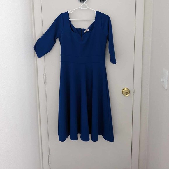 Top Vintage 50s Tally Swing Dress in Royal Blue - Picture 1 of 2